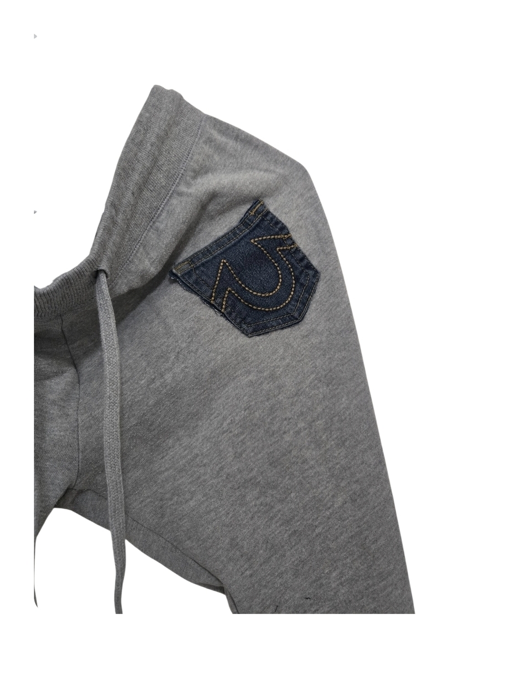 4/$15 Gray Lounge Sweatpants Dark Blue Patch Pockets Upcycle True Religion - Picture 4 of 6